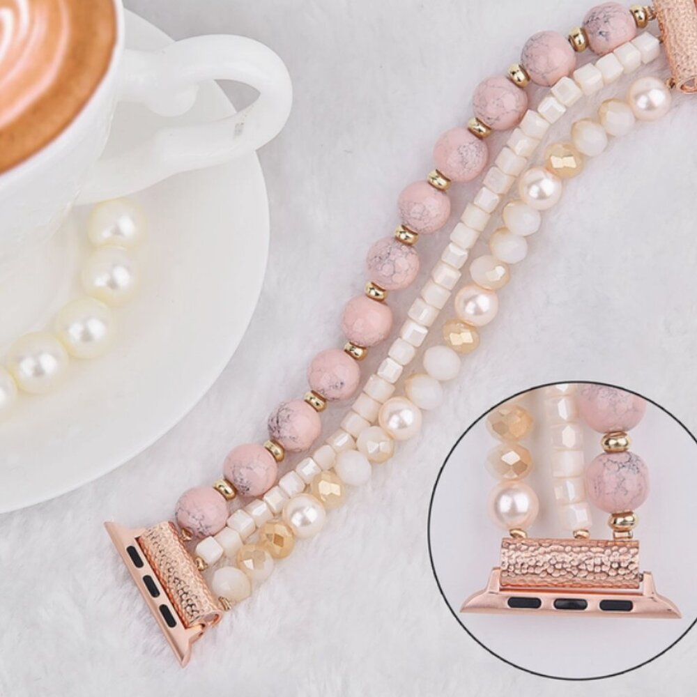 Pink/White Pearl Beaded Apple Watch Bracelet